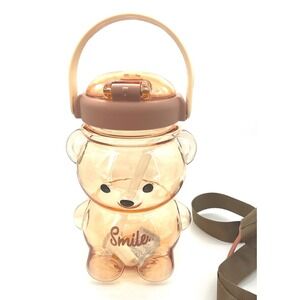 Bearista Kawaii Kids Bear Shaped Water Bottle w/ Straw Strap, 33oz, Leak-Proof